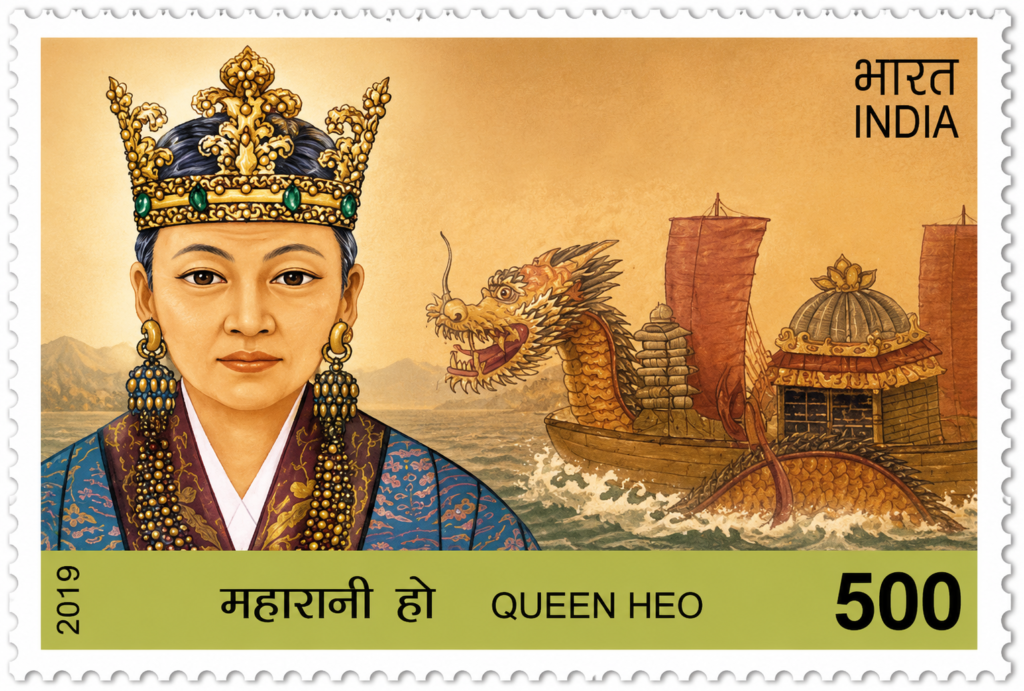 India Post commemorative stamp issued in 2019 honoring Queen Heo Hwang-ok, celebrating the cultural connection between India and South Korea.